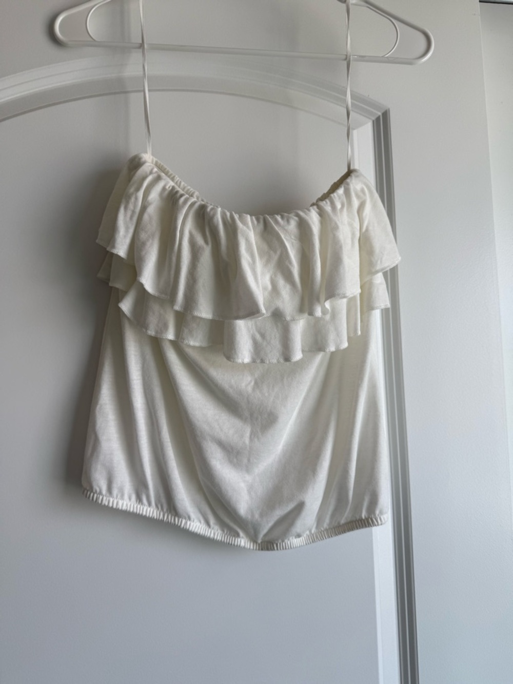 American Eagle Outfitters White Ruffle   Strapless Shirt